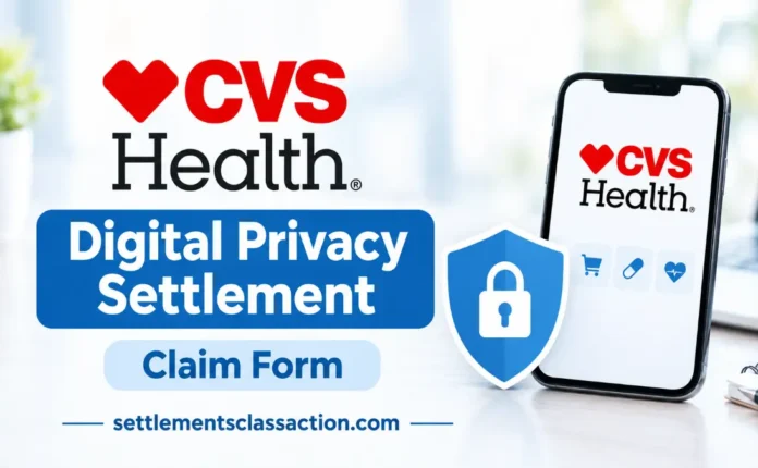 Smartphone with a digital security shield representing the CVS digital privacy settlement claim form